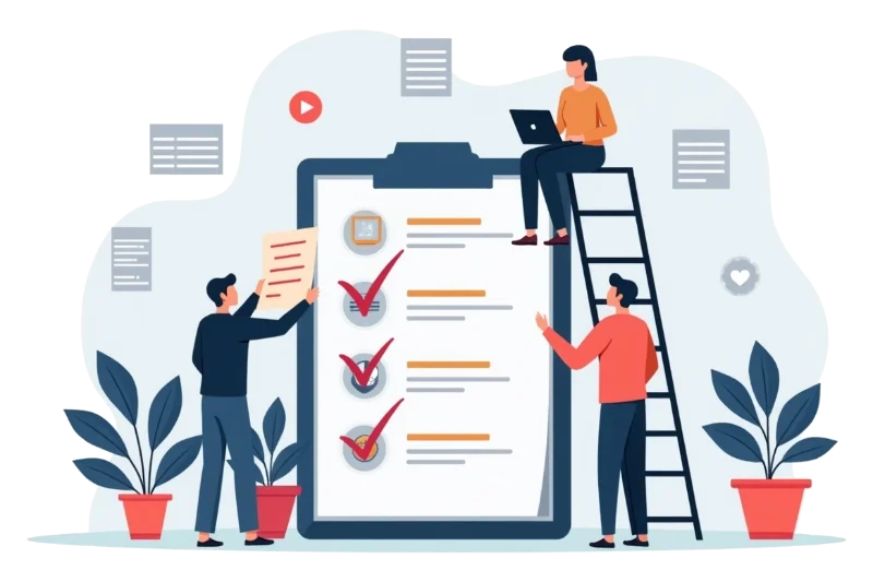 Illustration of people inspecting a checklist